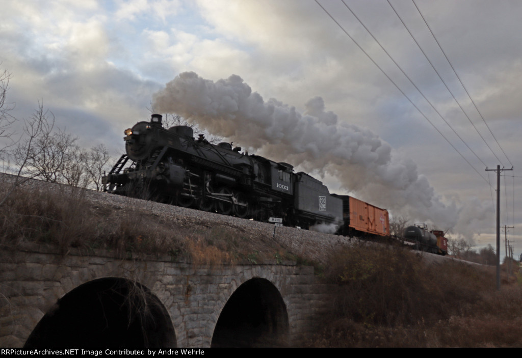 Steaming for home, on the dual stone culvert over Wildcat Creek